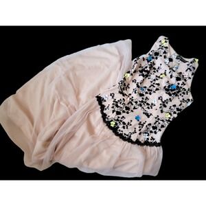 New‎ Little Mistress Embroidered Dress Embellished Blush Tulle Long Gown US 6